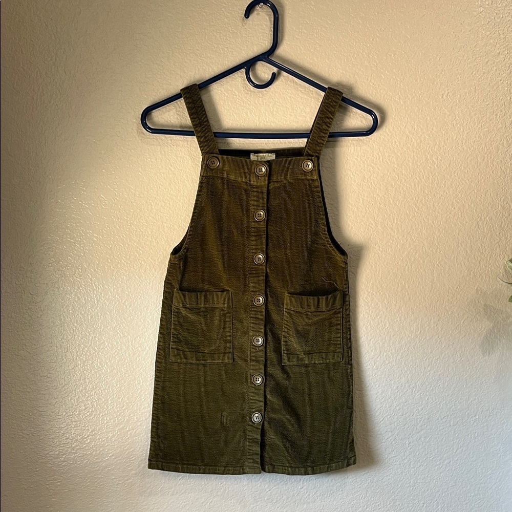 Chelsea & Violet Girl Sz M Olive Corduroy Overalls Skirt Button Down TC0425